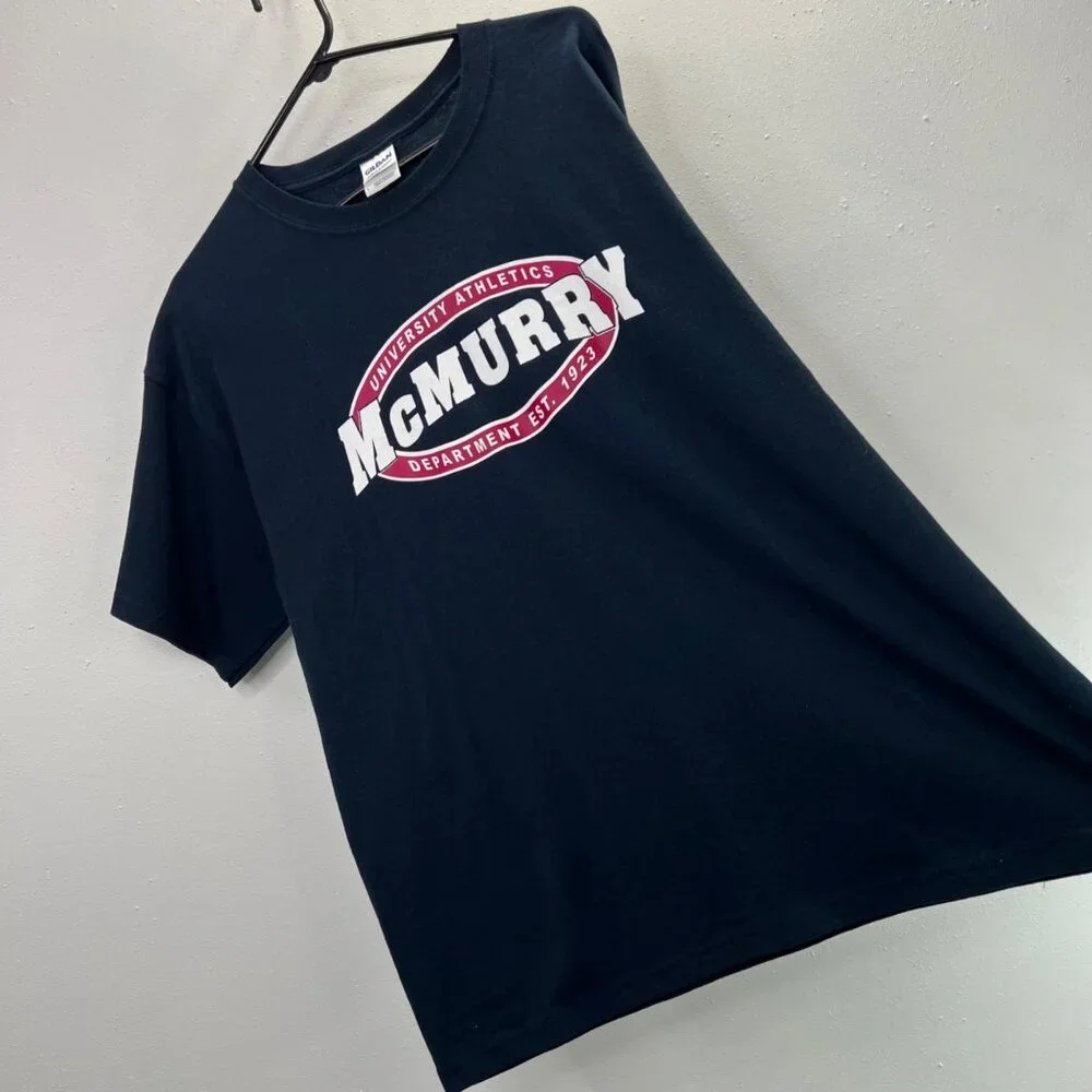 McMurry University Athletics T Shirt L Navy Maroon Graphic Crewneck Short Sleeve - Picture 2 of 4